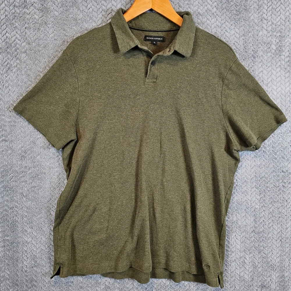 Banana Republic Mens XL Polo Shirt Olive Green Heather Short Sleeve 1588968 SP25